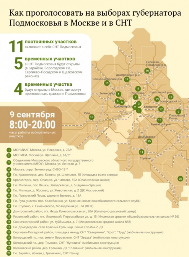 Как проголосовать на выборах губернатора Подмосковья в Москве и СНТ