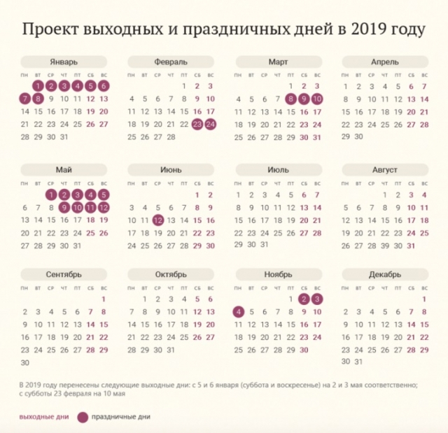 Утвержден график переноса выходных на 2019 год